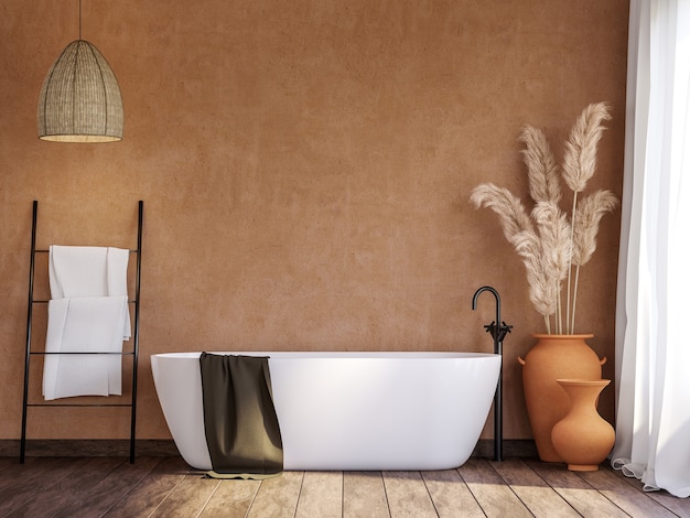 Foto baño local con pared naranja en blanco