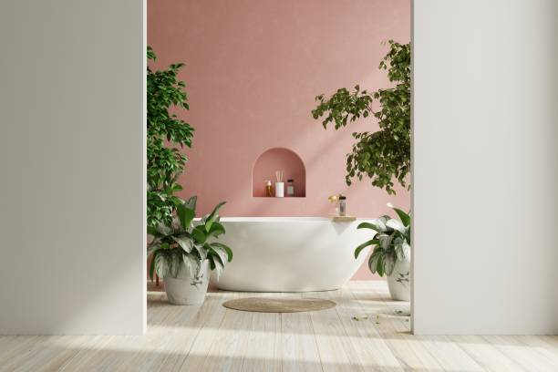 piso blanco en baño rosa